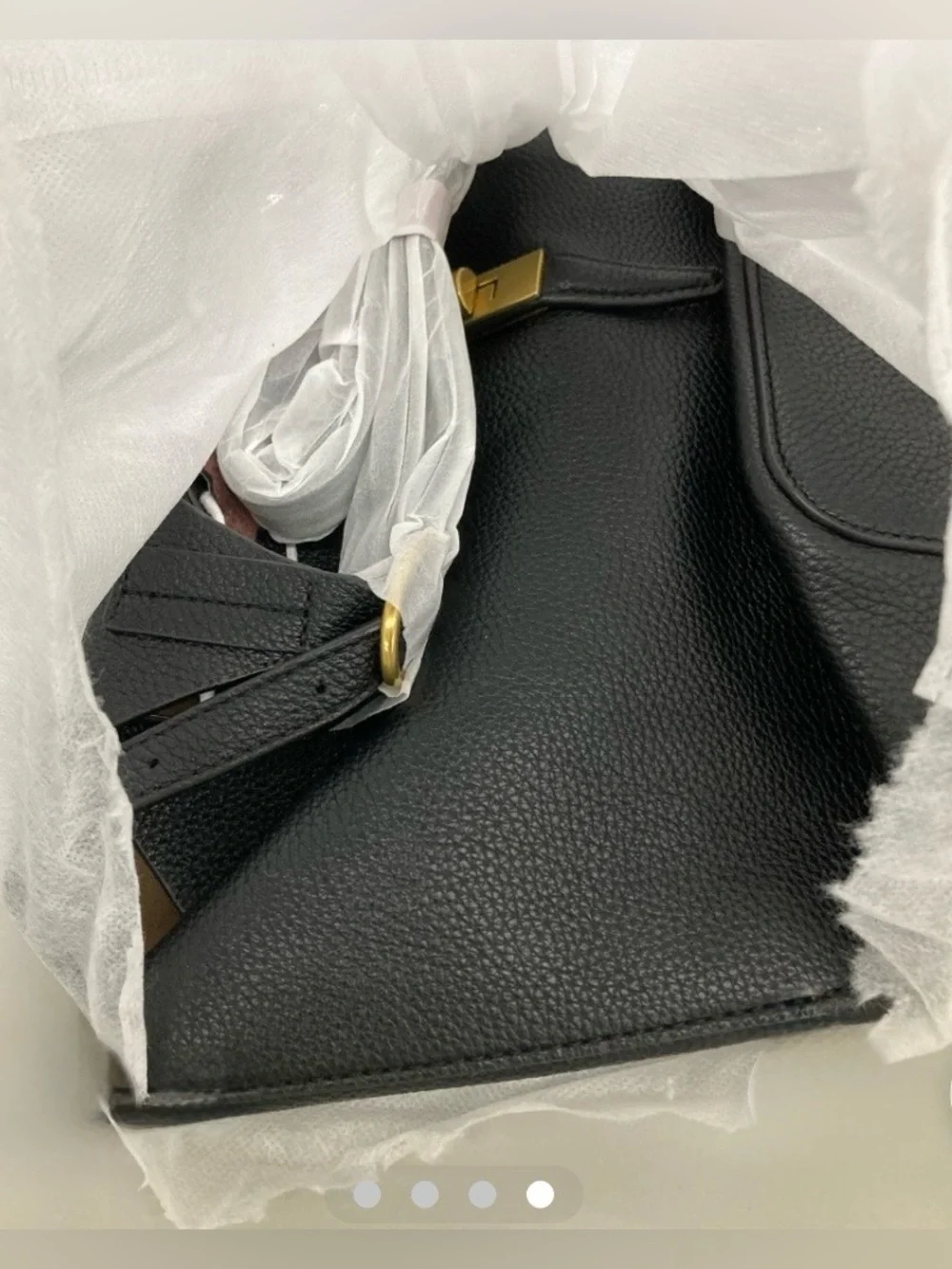 NWT Rungion Black PU Leather Hobo Bucket Bag Gold Hardware